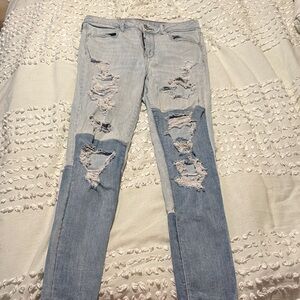 American Eagle Outfitters Light Blue Distressed Skinny Jeans